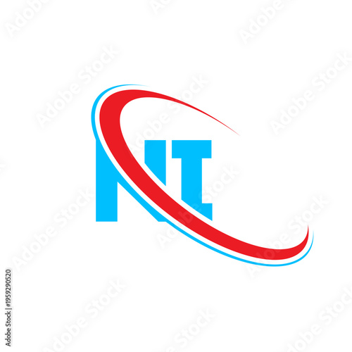 Creative NI letter logo featuring a vibrant red and blue curved swoosh frame. Modern typographic design suitable for digital marketing agencies and professional business consulting services.