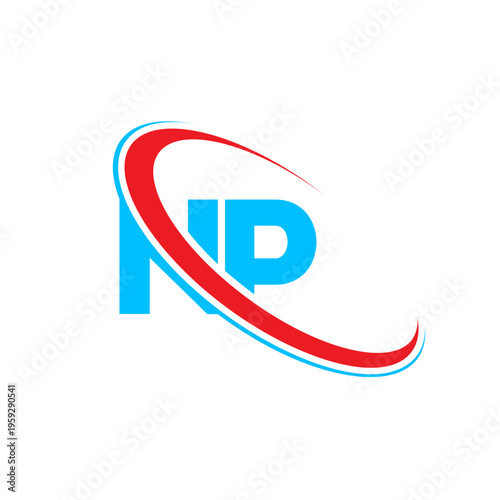 Alphabet np letter combination enclosed in a decorative swoosh. High quality vector logo for corporate branding featuring clean lines and a professional color palette to convey trust and agility.