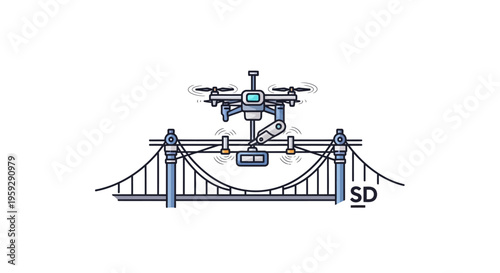 Drone flying over suspension bridge.