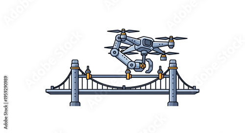 Drone flying over suspension bridge.