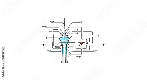 A complex circuit board design with blue lines.