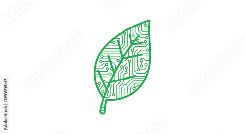 Green leaf with circuit board pattern.