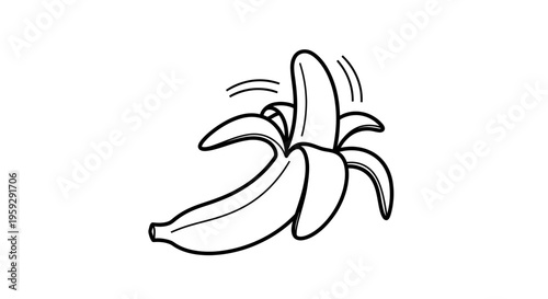 Peeled Banana Icon, Simple Line Art Illustration, Healthy Food Concept