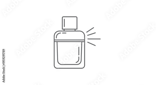 Perfume Bottle Icon Spraying Fragrance, Minimalist Line Art