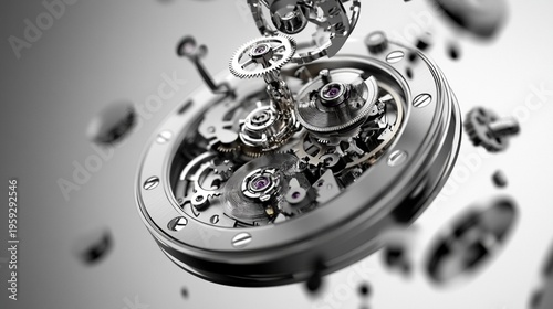 Open silver clock with dials and gears coming out of it