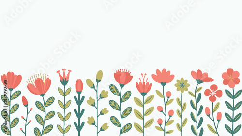 Vibrant floral illustration featuring a diverse array of colorful blooms and leaves isolated on white background, illustration