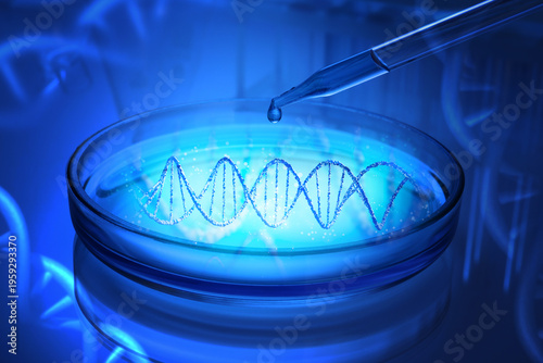 Fotografija Dropping sample into Petri dish with DNA strand
