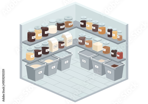 Pantry organization concept for food storage and home supplies, a tidy and efficient food storage solution