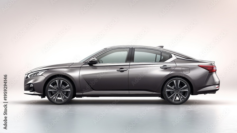 Naklejka premium Side view of a generic sedan isolated on a white background in a clean studio setting