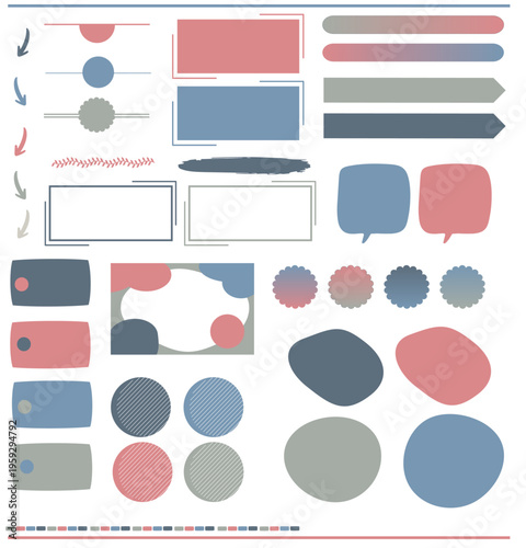 ピンク 青 くすみカラーの吹き出しセット カード 丸 罫線 矢印 カード
