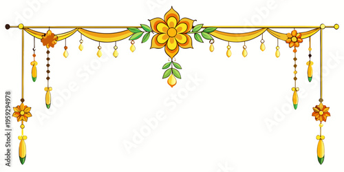 Elegant golden floral branch with pink flowers, vector