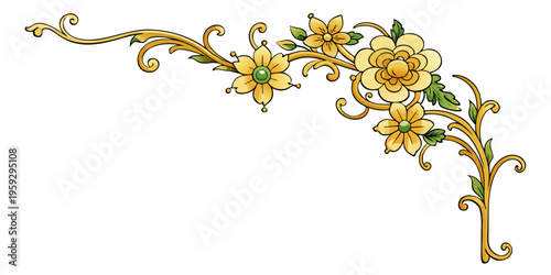 Elegant golden floral corner ornament illustration, vector