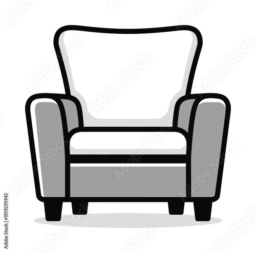 Vector depicting a minimalist armchair with gray and white elements, showcasing clean lines and a simple design.