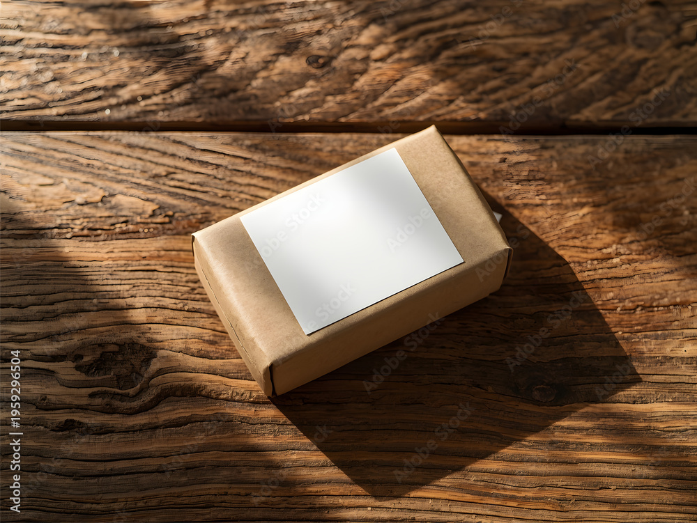 Fototapeta premium soap box with white label on wooden background