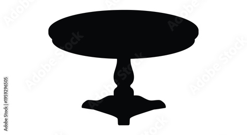Black silhouette of a round pedestal table against a white background