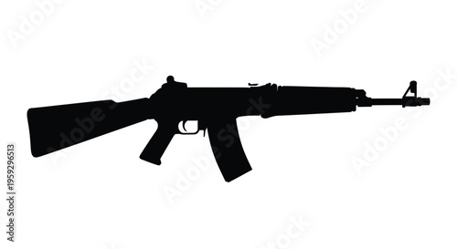 Black ar 15 style assault rifle depicted in stark contrast silhouette
