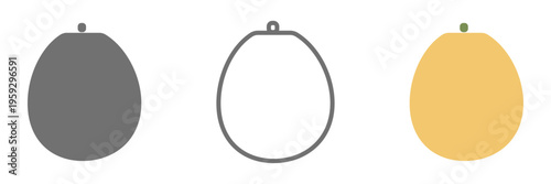 パパイヤのアイコンセット 白黒・線画・カラーの3種類の南国フルーツ素材