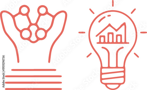 Innovation and analytical insights symbolized by lightbulbs with molecular and graph designs