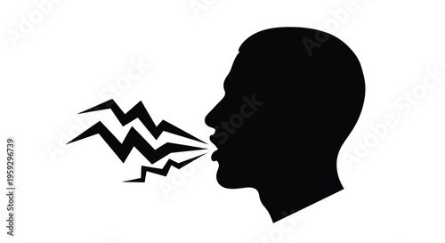 Man shouting with jagged sound waves emanating from his mouth silhouette