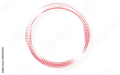 Red halftone concentric circle background. Rippled sonic wave wallpaper. Dotted radial gradient texture. Vector rasterized rough backdrop for epicenter, target, radar signal, vibration, shake concept
