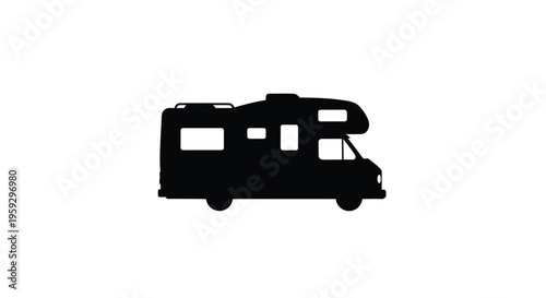 Black rv camper van illustration against a white background silhouette