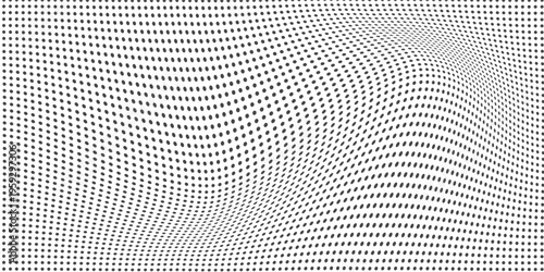 Abstract dotted halftone waves collection. Black and grey digital wavy dot, twisted wave line and halftone gradient pattern