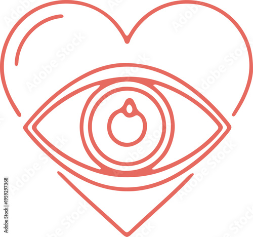 A creative illustration combining a heart and an eye with a spiral pupil design.