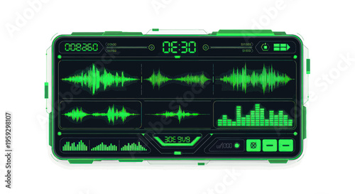 Digital Audio Waveform Display, Sound Editing Interface, Music Production Control Panel