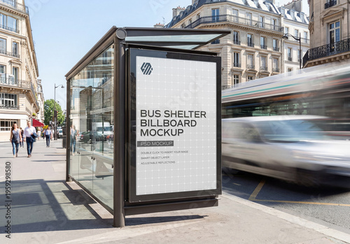Billboard Bus Shelter In European City Mockup
