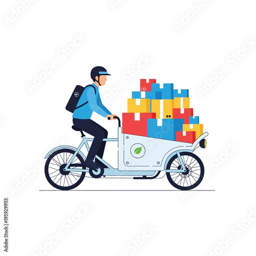 Courier delivering packages by cargo bicycle eco friendly urban delivery and logistics concept