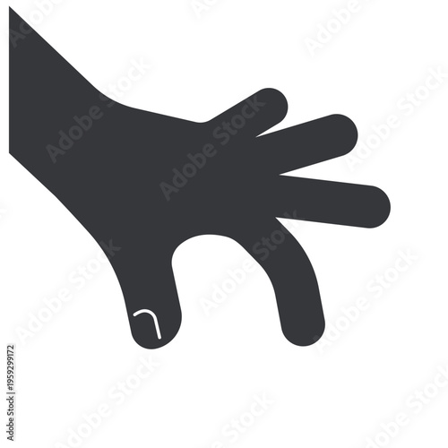 Isolated monochrome cartoon style illustration of hand grabbing object representing picking, collecting, taking action, and interaction for various usage concepts