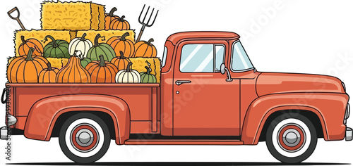 Autumn Harvest Pickup Truck Illustration