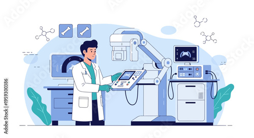 Doctor operating advanced medical imaging equipment for diagnostics and research