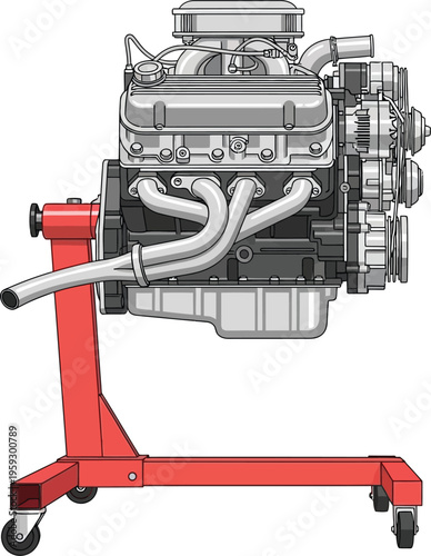 Automotive Engine Mounted on Stand