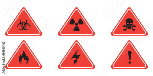 Free Download Hazard and warning sign icon set. Caution, danger, fire, high voltage, toxic, biohazard and radiation symbols – stock vector - GFXLoad