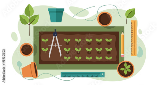 Gardening Planning And Planting Seedlings In Raised Bed.