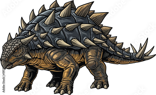 Realistic ankylosaurus dinosaur walking vector illustration