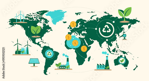 Global Environmental Sustainability and Renewable Energy Initiatives Map 1.