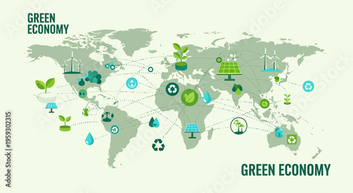 Global Green Economy Initiatives and Sustainable Development Map.