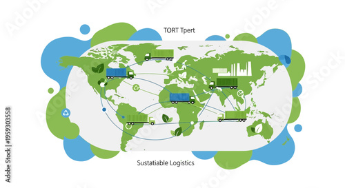 Global Sustainable Logistics Network Map Illustration.