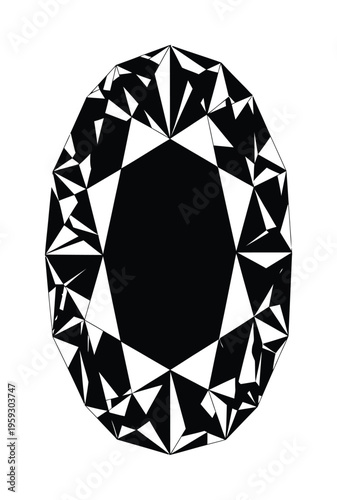 Vector of a geometric diamond with sharp, angular facets and symmetrical design.