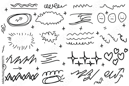 Collection of hand drawn doodle lines and shapes