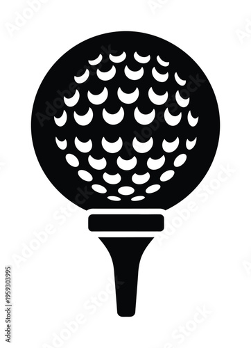 Vector of a dimpled golf ball positioned on a tee. the design is clean and minimalistic with a color scheme.