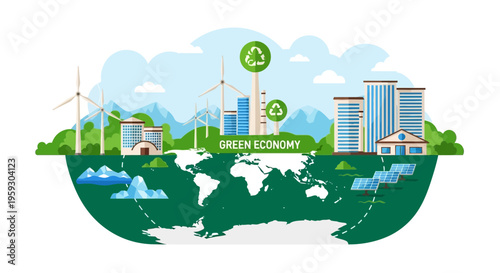 Green Economy Concept with Sustainable City and Earth.