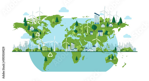 Green Planet Earth with Sustainable Energy and EcoFriendly Cities.