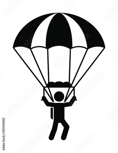 Vector of a person floating under an open parachute in mid-air