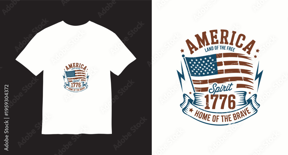 Obraz premium America land of the free spirit 1776 home of the brave t-shirt design with american flag