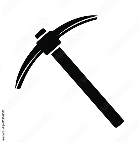 Vector of a pickaxe with a curved head and solid handle design