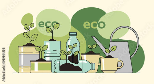 Recycling and Planting Concept with Eco Message.
