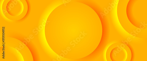 Abstract Vibrant Yellow and Orange Gradient Background with 3D Layered Circles and Soft Shadows, Modern Geometric Backdrop for Summer Banners, Web Headers, and Creative Design